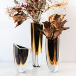 Vaso Triangular nº 2 Bicolor Preto com Âmbar Murano Cristais Cadoro