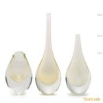 Conjunto 3 Gotas Mini Branco com Ouro Murano Cristais Cadoro