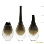 Conjunto 3 Gotas Mini Preto com Ouro Murano Cristais Cadoro