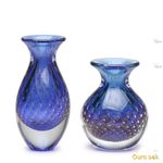 Par de Vasos Mini Tela Azul com Ouro Murano Cristais Cadoro