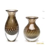 Par de Vasos Mini Tela Fumê com Ouro Murano Cristais Cadoro