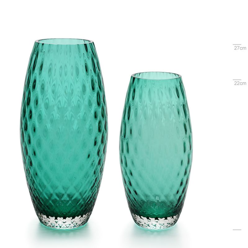 Par de Vasos Oliva G e P Baloton Verde Murano Cristais Cadoro