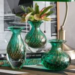 Par de Vasos Mini Tela Verde com Ouro Murano Cristais Cadoro