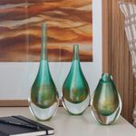 Conjunto 3 Gotas Mini Verde com Ouro Murano Cristais Cadoro