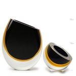 Conjunto com Vaso 96 MS e Centro Gota Diagonal Bicolor Preto com Âmbar Murano Cristais Cadoro