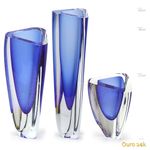 Trio de Vasos Triangulares nº 1, nº 2 e nº 4 Azul com Ouro Murano Cristais Cadoro