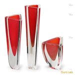 Trio de Vasos Triangulares nº 1, nº 2 e nº 4 Vermelho com Ouro Murano Cristais Cadoro