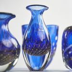 Vaso Mini Alto Tela Azul com Ouro Murano Cristais Cadoro