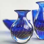 Vaso Mini Médio Tela Azul com Ouro Murano Cristais Cadoro