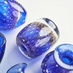 Vasinho Quadrado 3 Tela Azul com Ouro Murano Cristais Cadoro