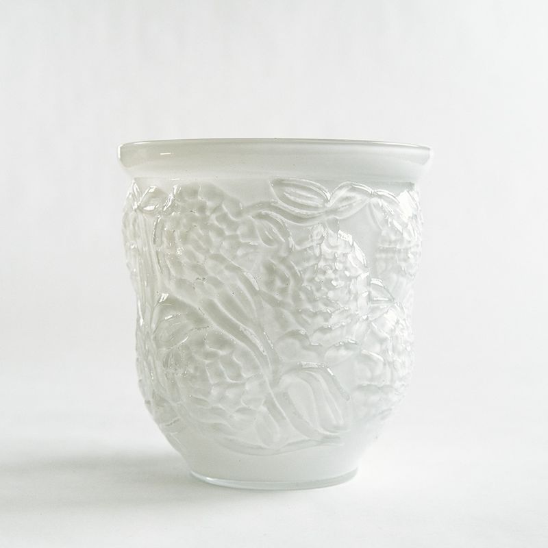 Cachepot Vaso Flores Branco Leitoso Murano Cristais Cadoro