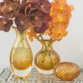 Trio de Vasos Mini Tela Âmbar com Ouro Murano Cristais Cadoro