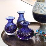 Trio de Vasos Mini Tela Azul com Ouro Murano Cristais Cadoro