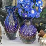 Trio de Vasos Mini Tela Azul com Ouro Murano Cristais Cadoro