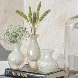 Trio de Vasos Mini Tela Branco com Ouro Murano Cristais Cadoro