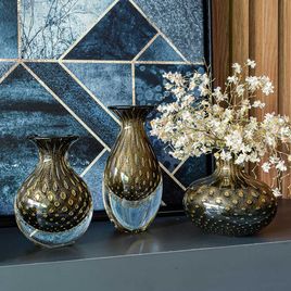 Trio de Vasos Mini Tela Preto com Ouro Murano Cristais Cadoro