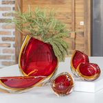 Vaso 210 MS Bicolor Vermelho com Âmbar Murano Cristais Cadoro