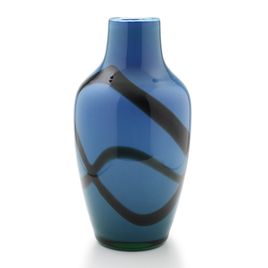 Vaso Azul Leitoso com desenho Livre Preto