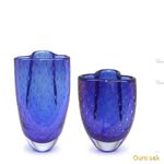 Par de Vasinhos Trevo 2 e 3 Tela Azul com Ouro Murano Cristais Cadoro