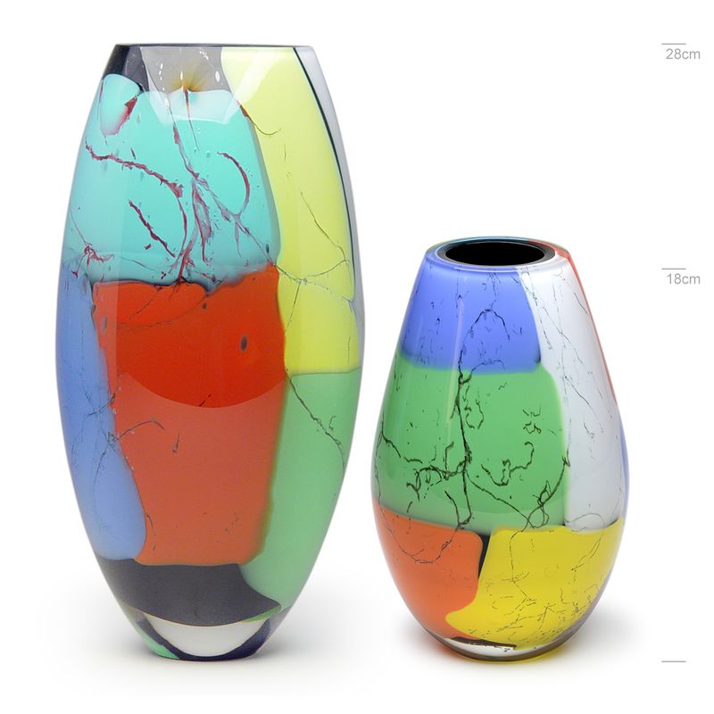 Par de Vasos 24 MS e 50 MS Reto Lascas Coloridas Murano Cristais Cadoro