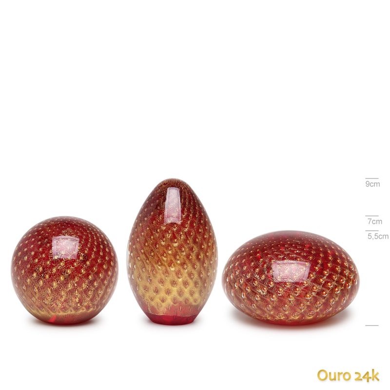 Conjunto com 3 Pesos Tela Vermelho com Ouro Murano Cristais Cadoro