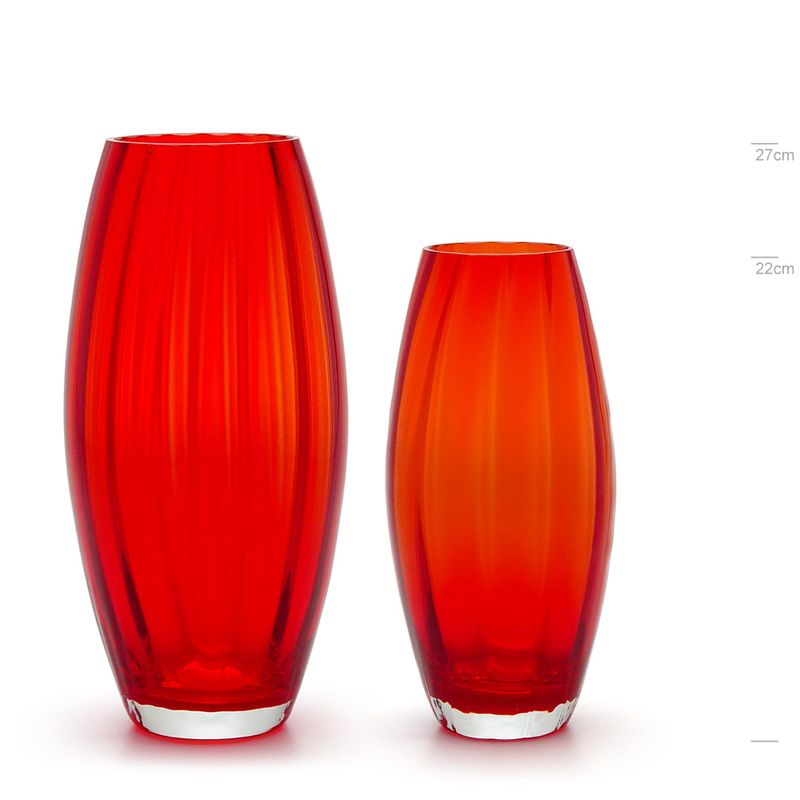 Par de Vasos Oliva G e P Ondulado Vermelho Murano Cristais Cadoro