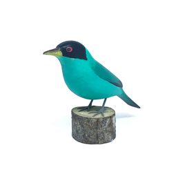 Enfeite Pássaro Verde e Preto em Madeira