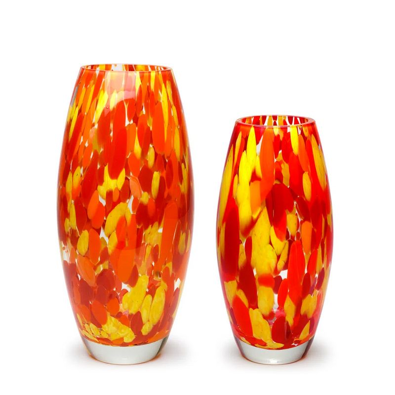 Par de Vasos Oliva G e P Multicor Amarelo, Laranja e Coral Murano Cristais Cadoro