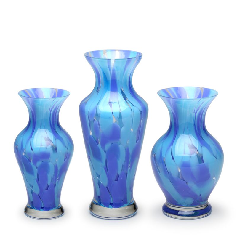 Kit com 3 Vasinhos 76, 77 e 78 Multicor Azul e Água-Marinha Murano Cristais Cadoro