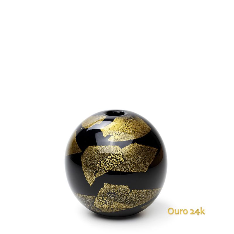 Vasinho Bola Preto Áureo Murano Cristais Cadoro