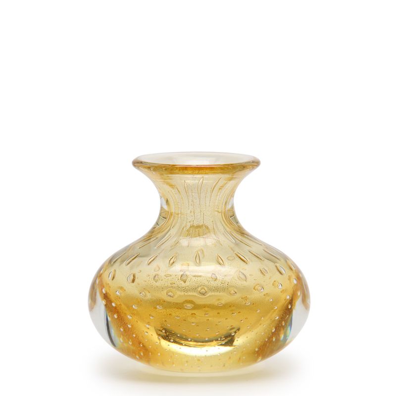 Vaso Mini Baixo Tela Âmbar com Ouro Murano Cristais Cadoro