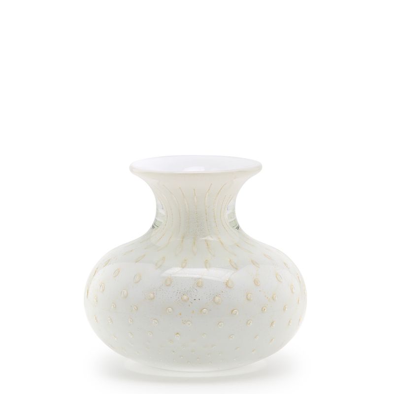 Vaso Mini Baixo Tela Branco com Ouro Murano Cristais Cadoro