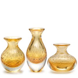 Trio de Vasos Mini Tela Âmbar com Ouro Murano Cristais Cadoro
