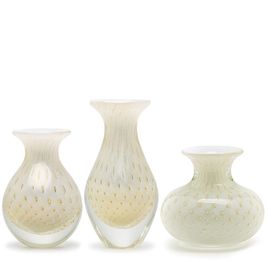 Trio de Vasos Mini Tela Branco com Ouro Murano Cristais Cadoro