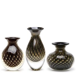 Trio de Vasos Mini Tela Preto com Ouro Murano Cristais Cadoro