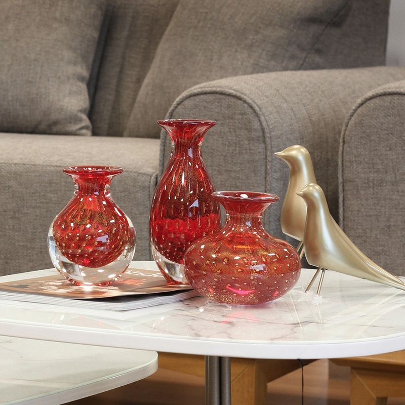 Trio de Vasos Mini Tela Vermelho com Ouro Murano Cristais Cadoro