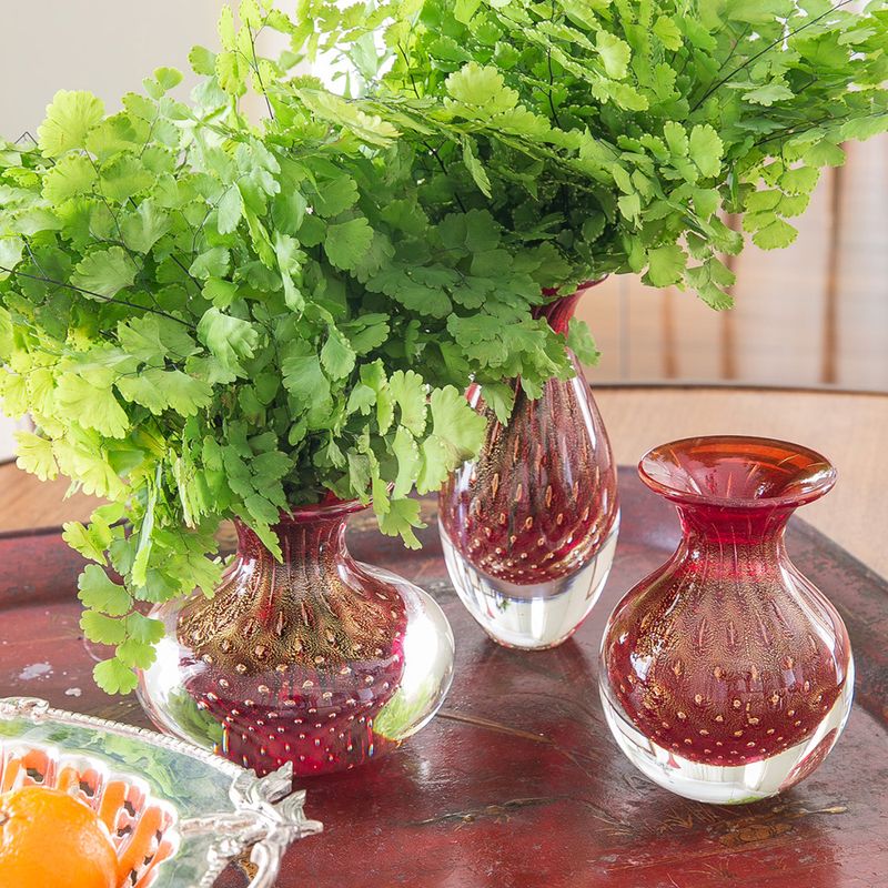 Trio de Vasos Mini Tela Vermelho com Ouro Murano Cristais Cadoro