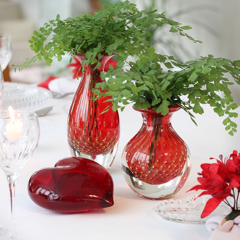 Trio de Vasos Mini Tela Vermelho com Ouro Murano Cristais Cadoro