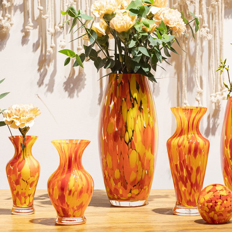 Par de Vasos Oliva G e P Multicor Amarelo, Laranja e Coral Murano Cristais Cadoro