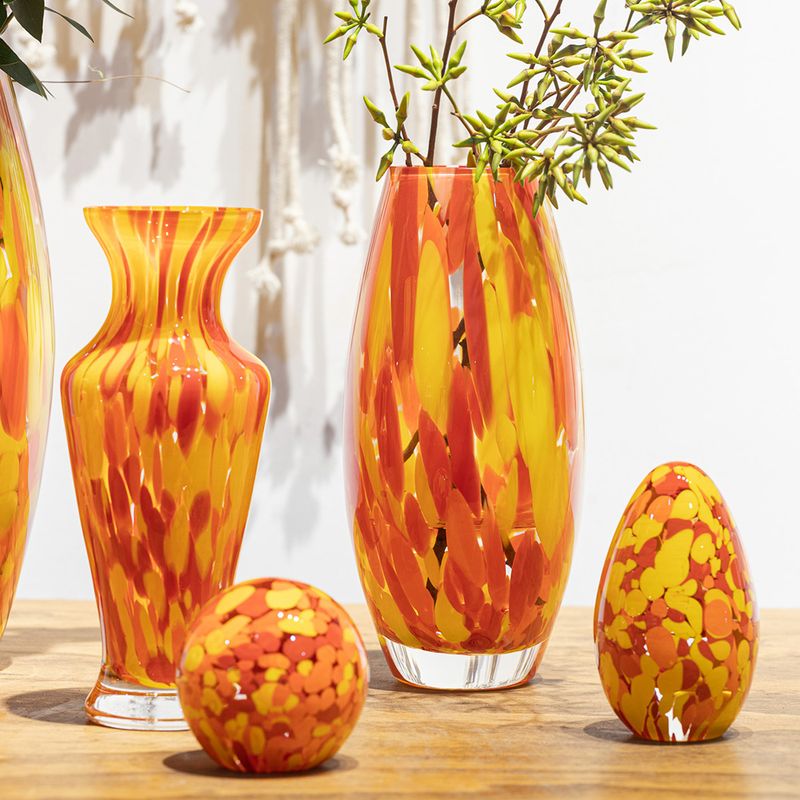 Par de Vasos Oliva G e P Multicor Amarelo, Laranja e Coral Murano Cristais Cadoro