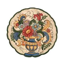 Prato de Parede Colorido Jarro com Flores em Cerâmica 33cm