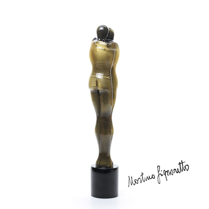 Escultura Amantes Preto com Ouro de Murano