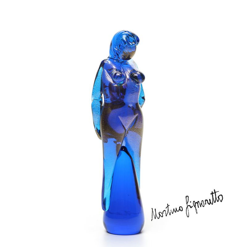 Escultura Feminina Água-marinha com Ouro de Murano