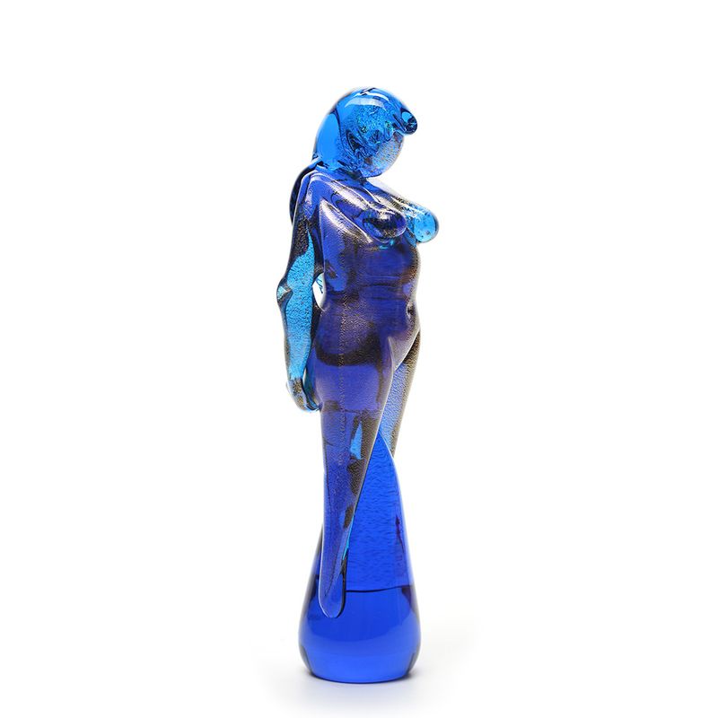 Escultura Feminina Água-marinha com Ouro de Murano