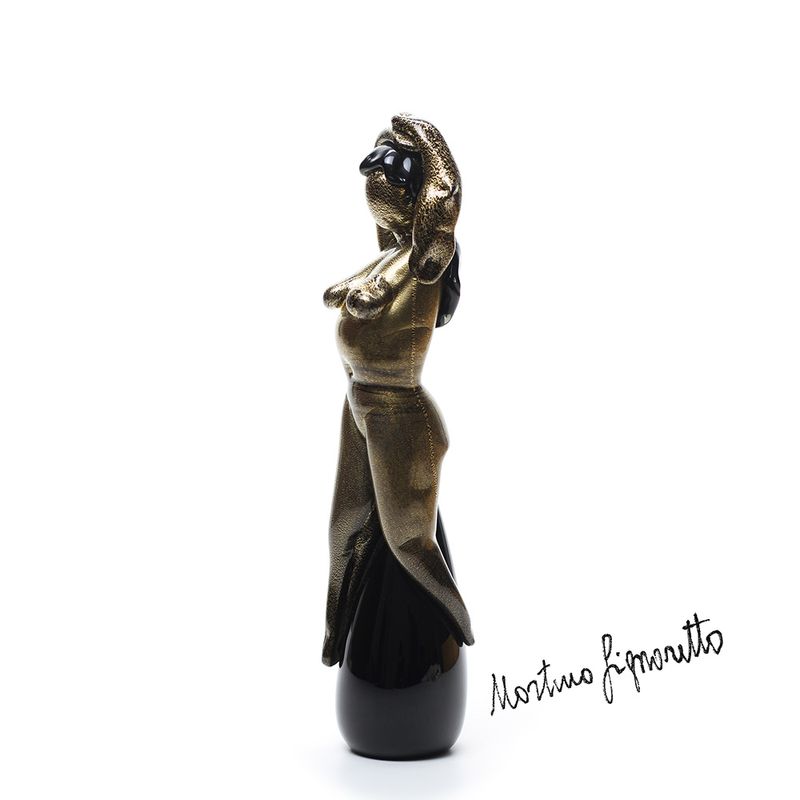 Escultura Feminina n°2 Preta com Ouro de Murano