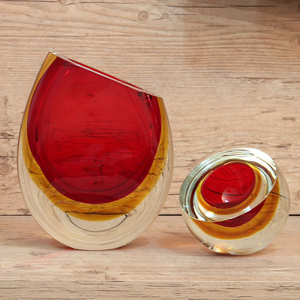 Set with Vase 96 MS and Bowl Drop Diagonal Bicolor Red with Amber | Cá ...