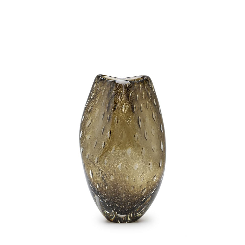 Small Glass Vase Roca Model 2 Bubble Effect Smoky with Gold Leaves | Cá ...