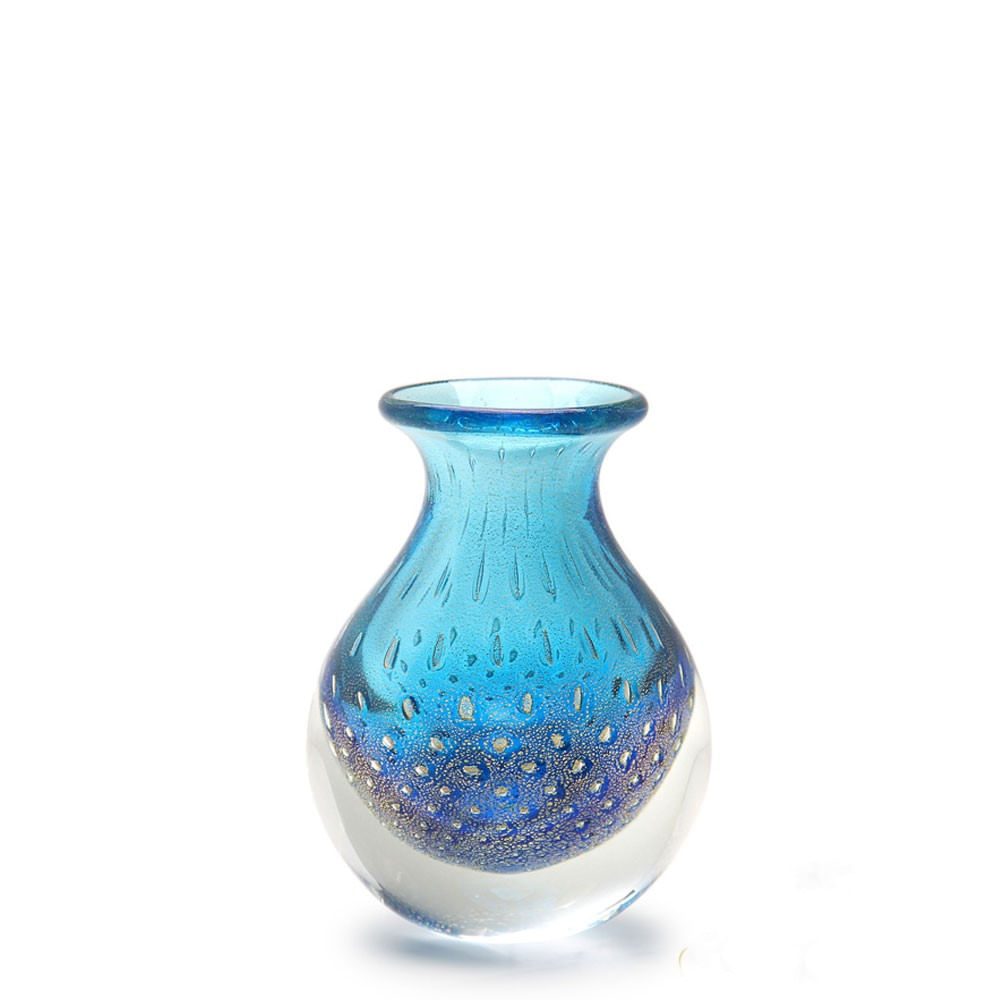 Small Medium Glass Vase Bubble Effect Aquamarine with Gold | Cá d'Oro ...