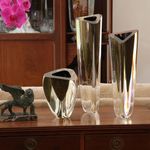 Trio de Vasos Triangulares nº 1, nº 2 e nº 4 Preto com Ouro Murano Cristais Cadoro