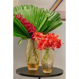 Par de Vasos Oliva G e P Baloton Âmbar Murano Cristais Cadoro